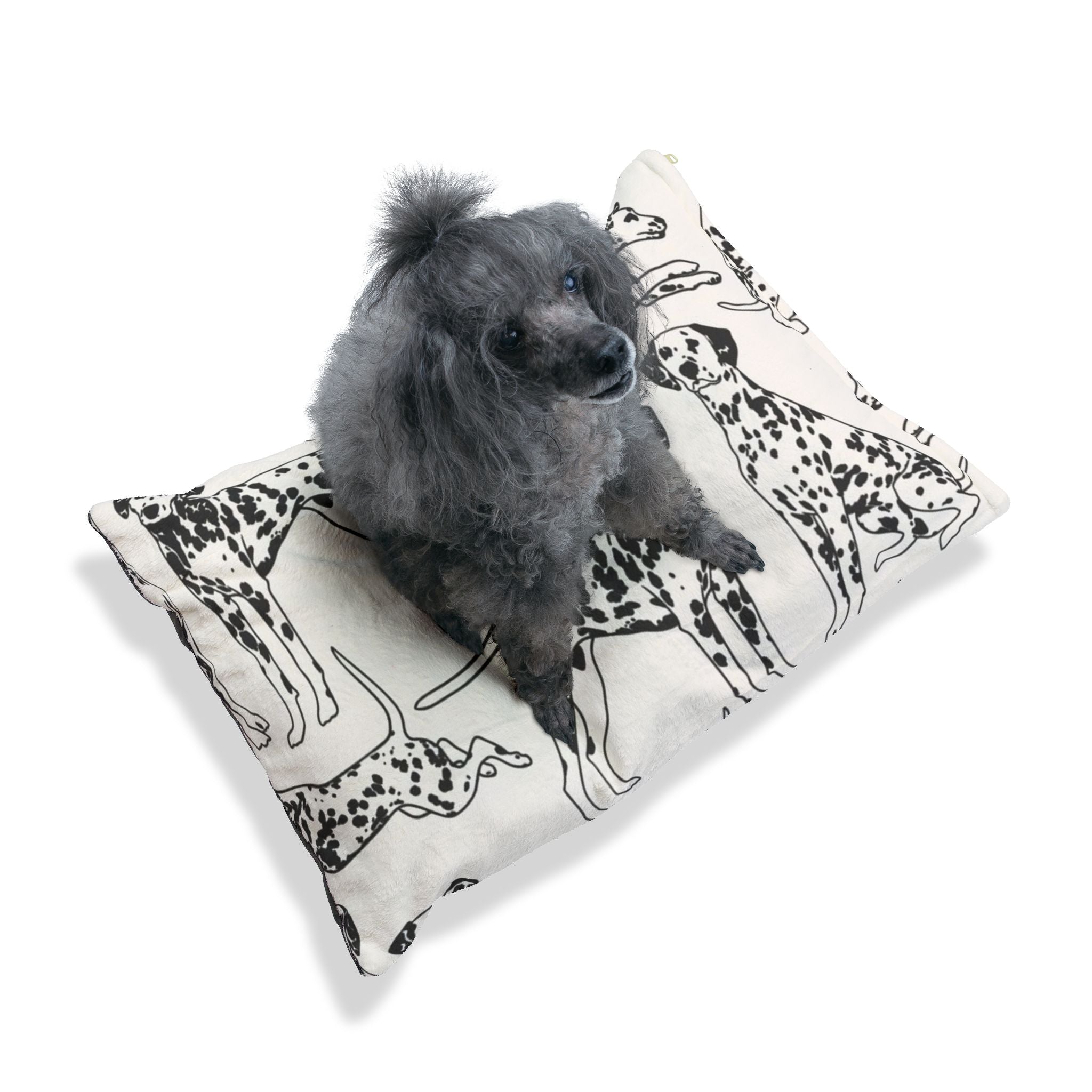 Dalmatian Pattern Pet Bed – Cozy Dog Cushion with Black & White Spot Illustrations